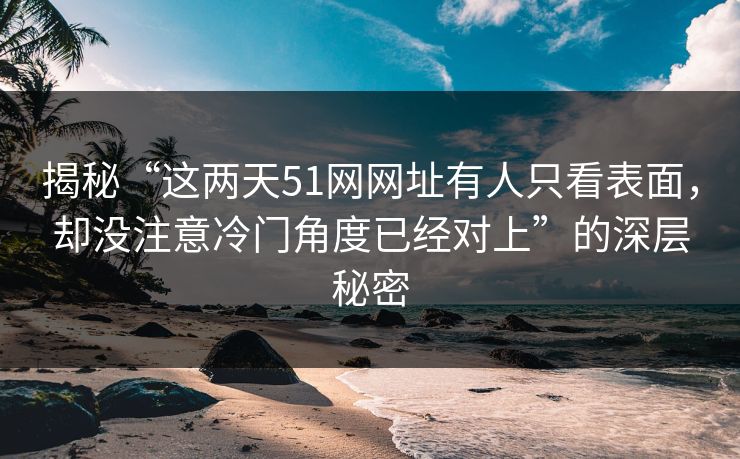 揭秘“这两天51网网址有人只看表面，却没注意冷门角度已经对上”的深层秘密