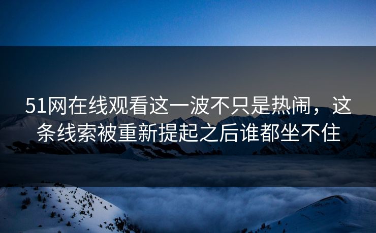 51网在线观看这一波不只是热闹，这条线索被重新提起之后谁都坐不住