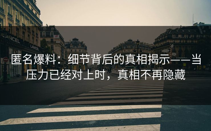 匿名爆料：细节背后的真相揭示——当压力已经对上时，真相不再隐藏